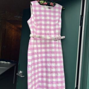 J. Crew Pink and White Gingham Midi Dress